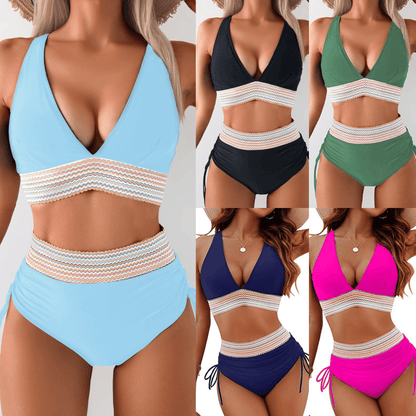 🎁Last Day 49% Off - 2025 High Waisted Tummy Control Color Block Bikini Sets