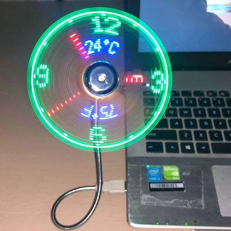 USB Fan LED Clock Light