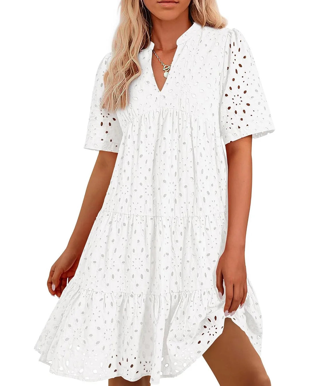 🌸Spring Specials🌸Elegant Hollow Out Lace Ruffle Casual Mini Dress