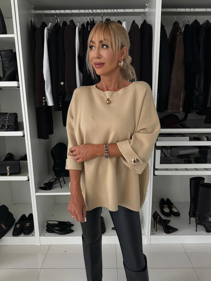 Round Neck Mid-sleeve Knitted Casual Sweater