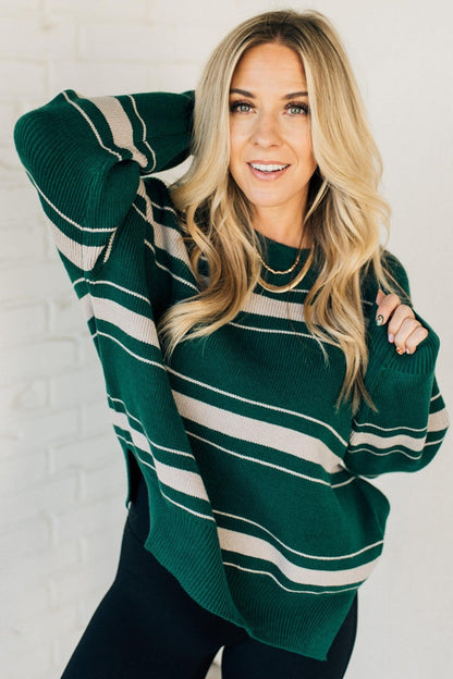 Striped Color Block Slit Sweater
