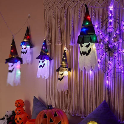 👻Glowing Ghost Witch Hat Halloween Decorations - Outdoor Hanging Lighted Decor