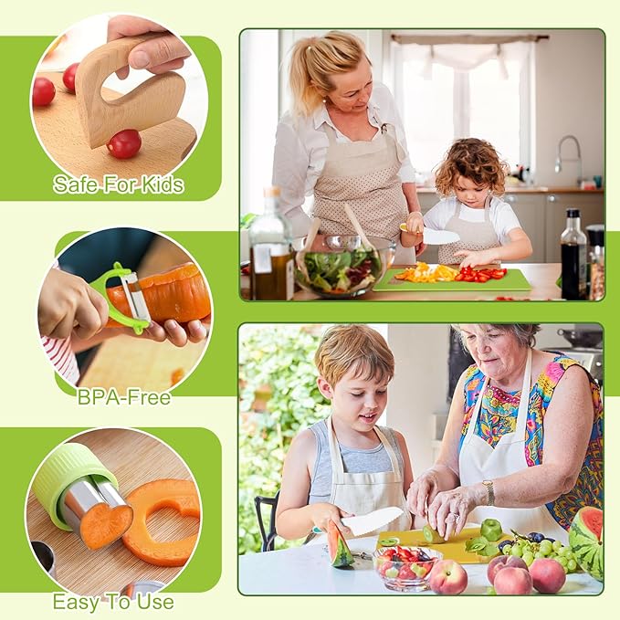 Montessori kitchen tools cookware baking toys for toddler kids, toddler safety knife set.
