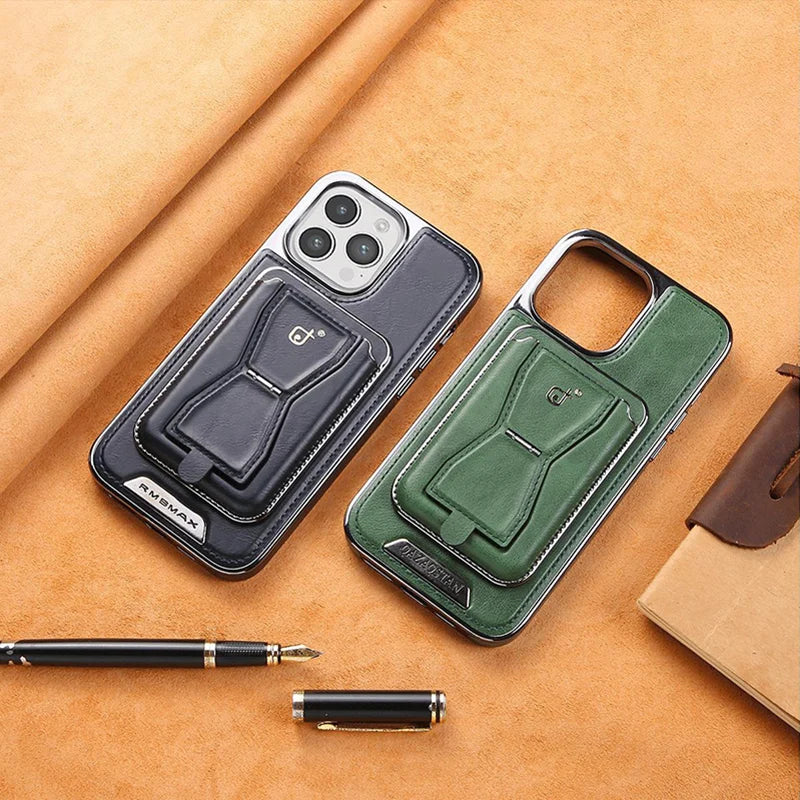 Luxury leather iPhone case with removable magnetic tape