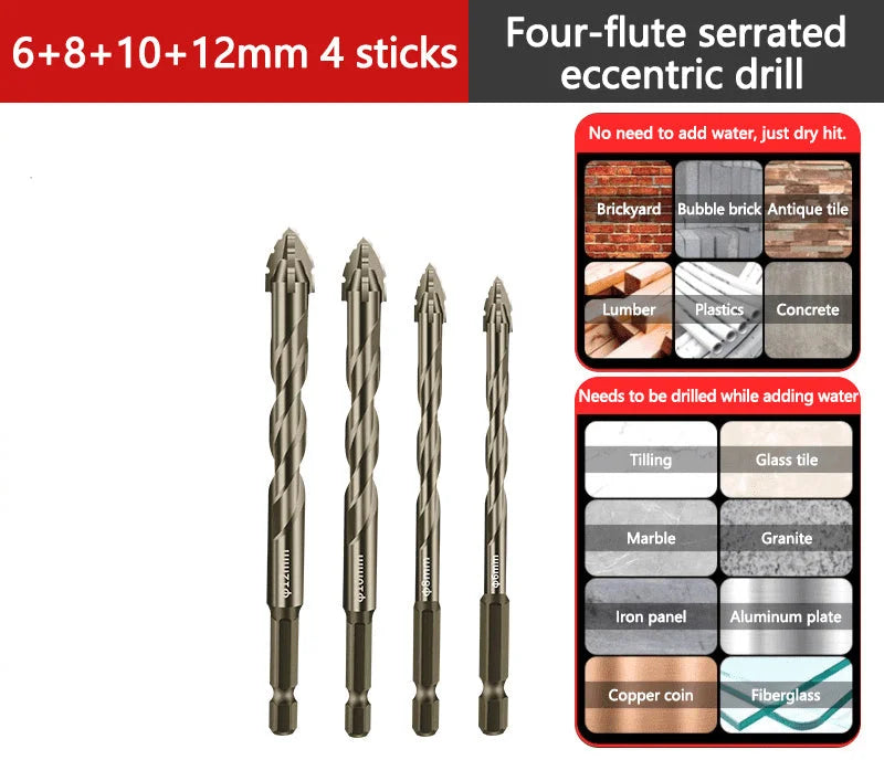 🔥2025 Hot Sale 50% OFF🔥High-Strength 4-Flute Serrated Eccentric Drill Bit Kit