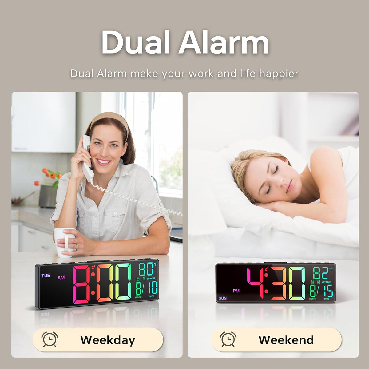 10.5'' Digital Large Alarm Clock with 8-in-1 RGB Colors