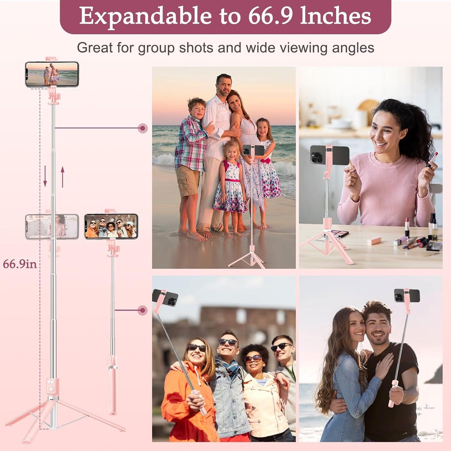 【NEW GENERATION】🤳Bluetooth Selfie Stick Tripodwith Double Fill Lights 💡💡