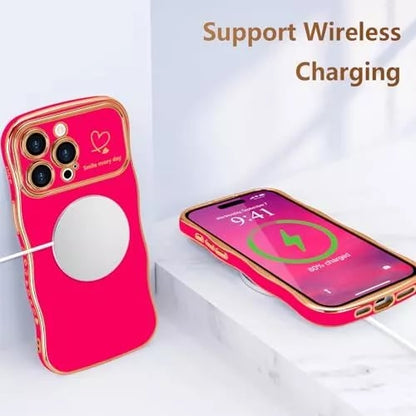 (🔥Last Day 60% OFF) - Stylish Wave Edged Electroplated Heart Lens Protector Anti-Drop Case for iPhone
