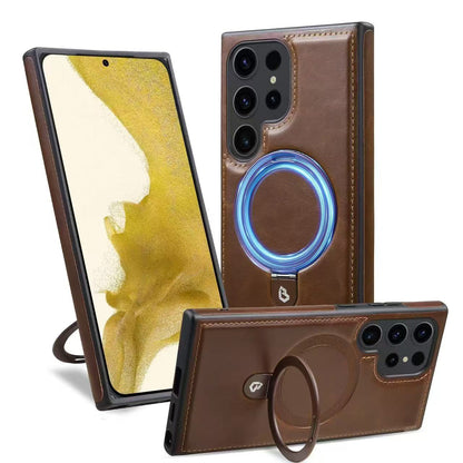 Luxurious Leather Protective Cover With Magnetic Bracket For Samsung Galaxy