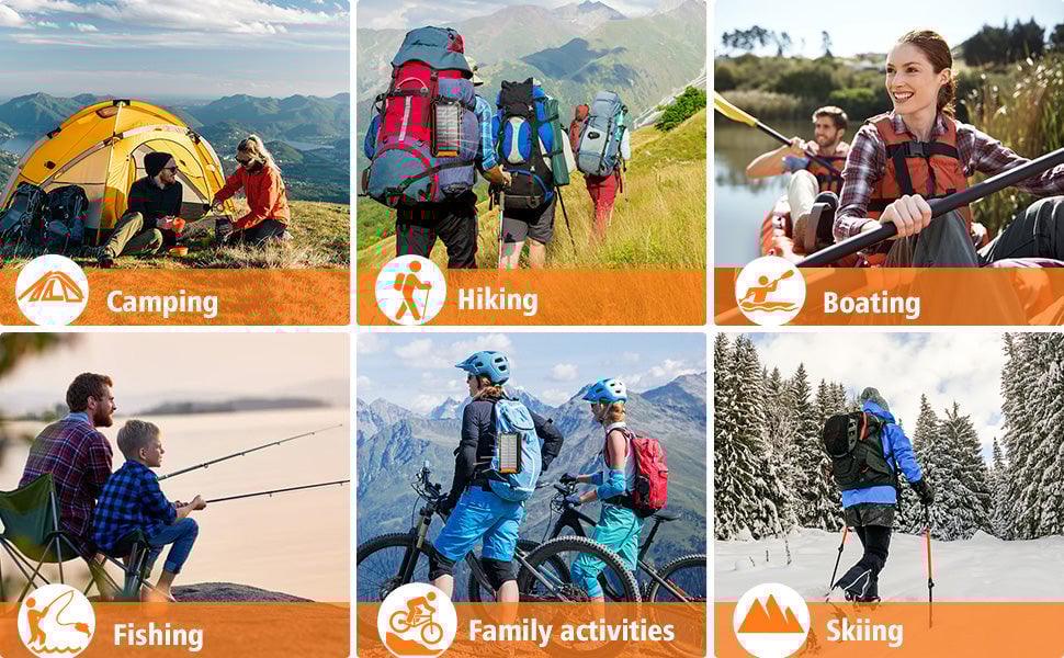 Wireless Charger Solar Power Bank Built-in Cables Waterproof/Shockproof