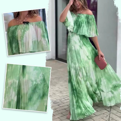 🌿Printed pleated strapless dress for women