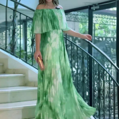 🌿Printed pleated strapless dress for women