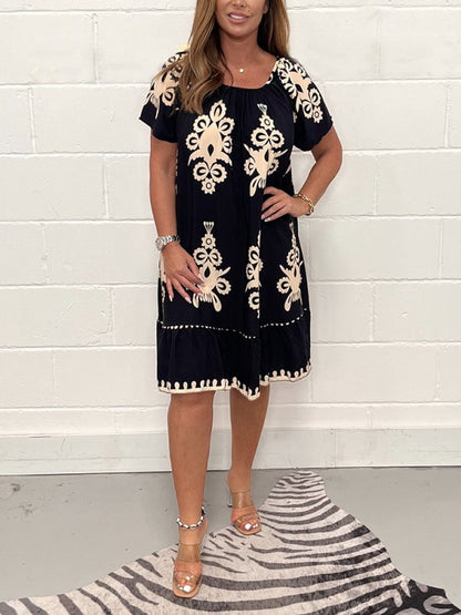 💖Geometric pattern dress with square neckline✨