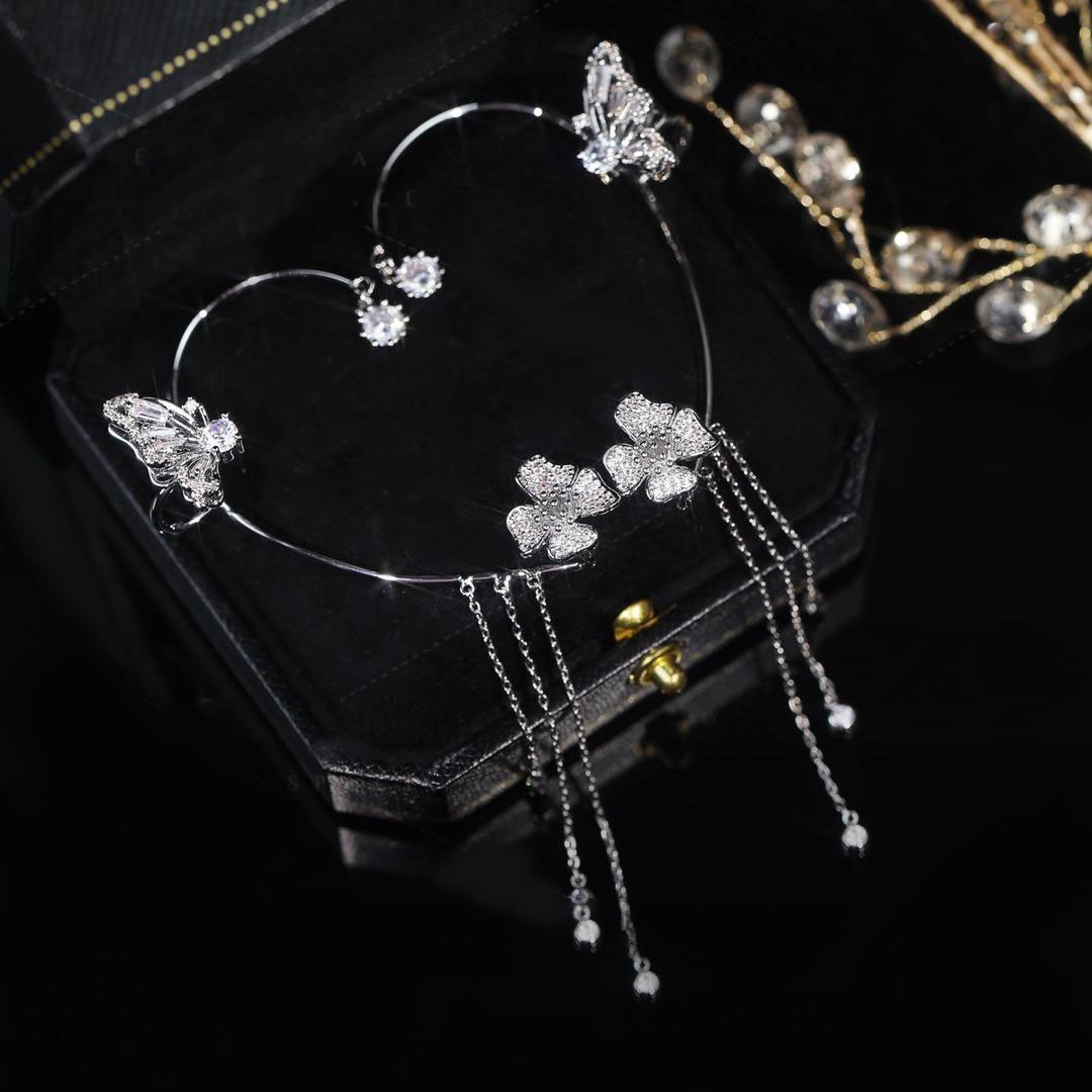 🔥🎁2024-Hot Sale🎁Butterfly Flower Tassel Shiny Zircon Earrings
