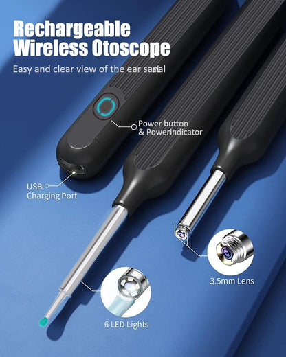 🔥Clean Earwax-Wi-Fi Visible Wax Removal Spoon, USB 1296P HD Load Otoscope