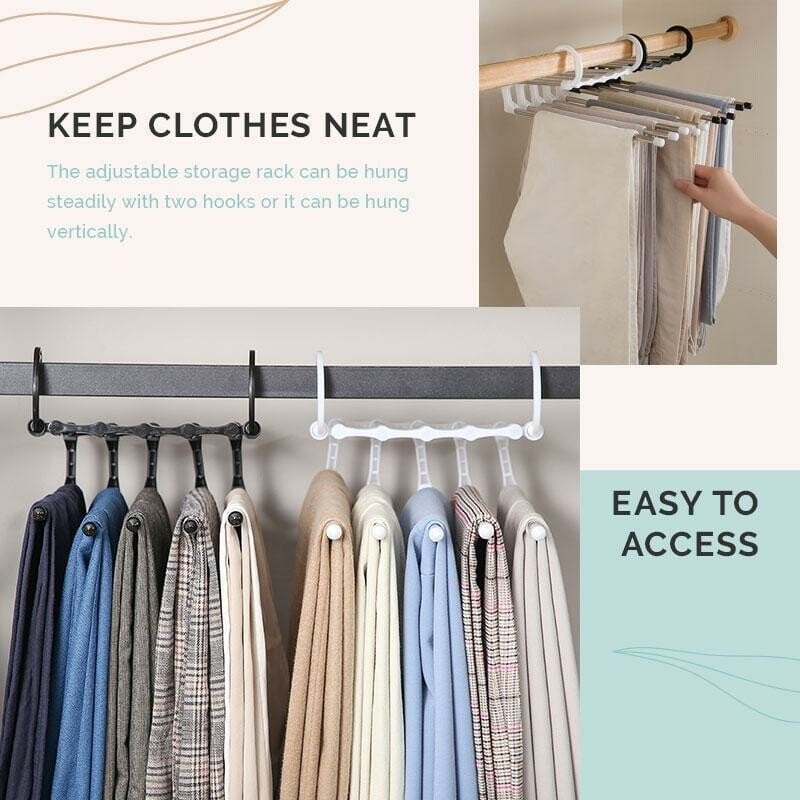 🔥Multi-functional Pants Rack - Closet Multiple Layers Multifunctional Uses Rack Organizer for Trousers Scarves Slack (1 Pack with 5 Metal Clips)