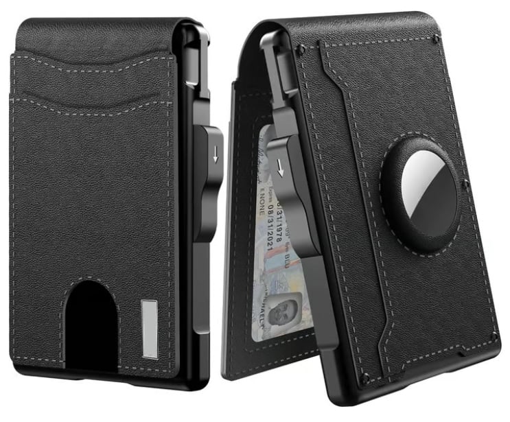 ✨Wallet for Men - with Pop Up Aluminum Case Money Clip Slim Leather Slots Credit Card Holder RFID Blocking Bifold Minimalist Wallet