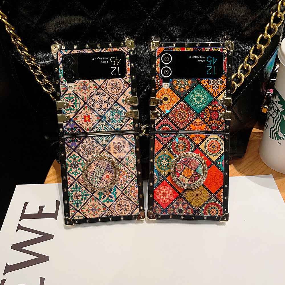 Retro Boho Style Ring Case With Lanyard for Samsung Galaxy Z Flip 3/4/5