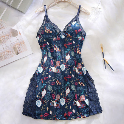 Women's Lace Trim Slit Sleep Dress