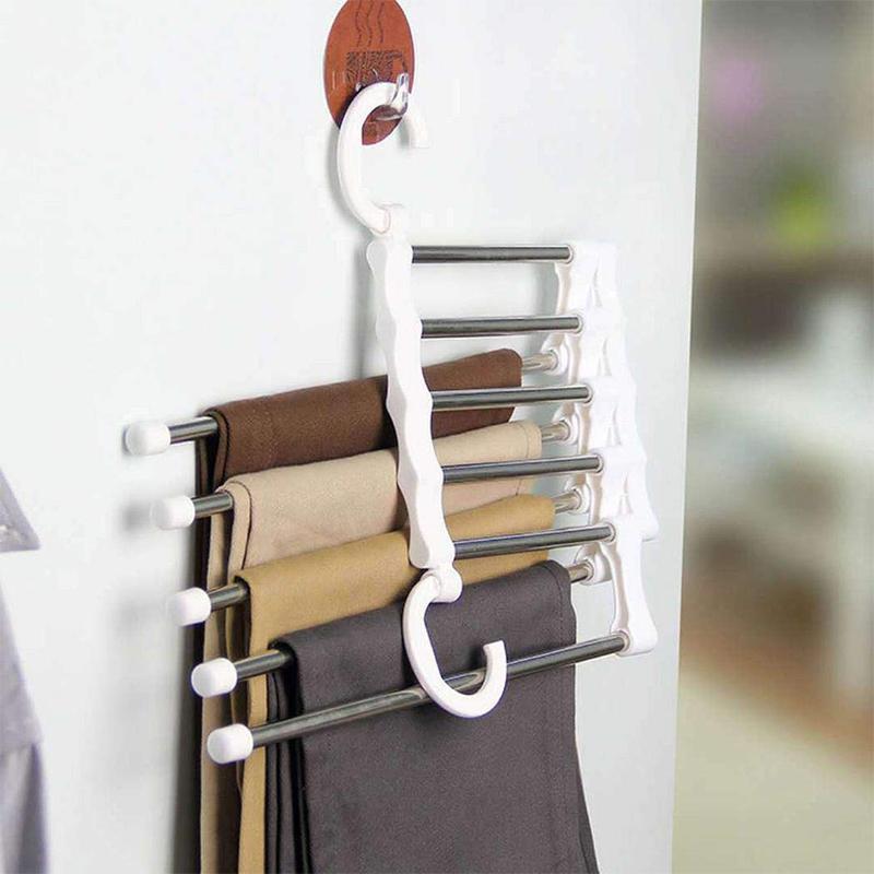 🔥Multi-functional Pants Rack - Closet Multiple Layers Multifunctional Uses Rack Organizer for Trousers Scarves Slack (1 Pack with 5 Metal Clips)