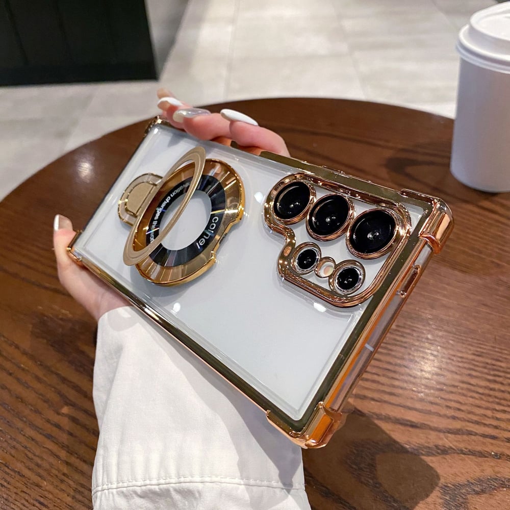 🔥New In Samsung S25 Series Case - Samsung Electroplated Glitter Four Corners Airbag Protection Magnetic Case with Invisible Stand