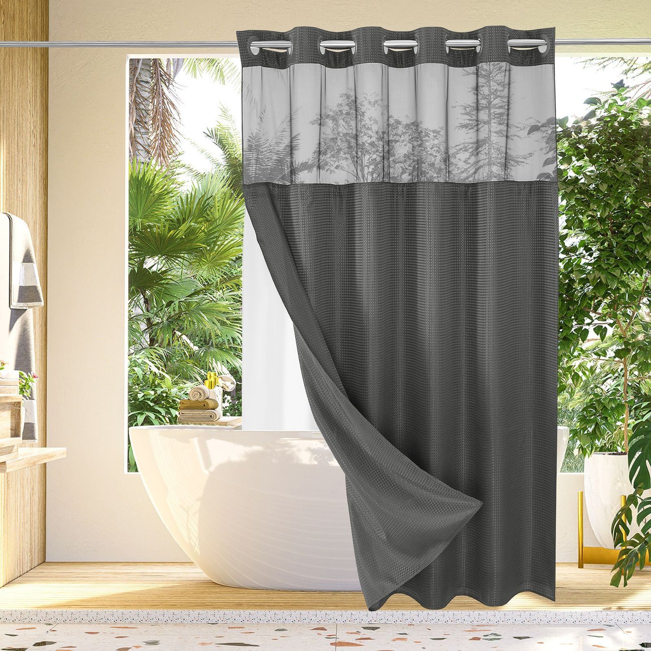 🔥🔥No Hook Shower Curtain with Snap in Liner