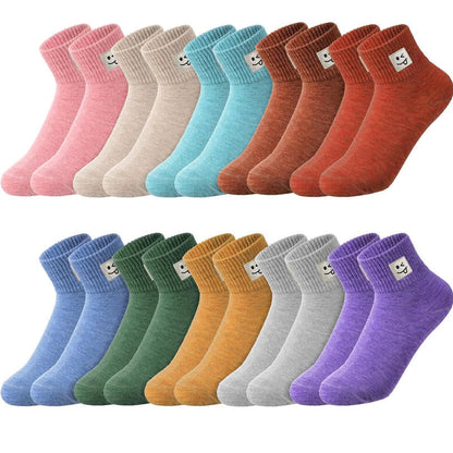10-Pair Colorful Smiley Face Ankle Socks