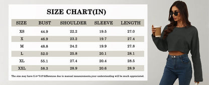 Women Long Sleeve Cropped Sweatshirt Oversized Crew Neck Workout Tops
