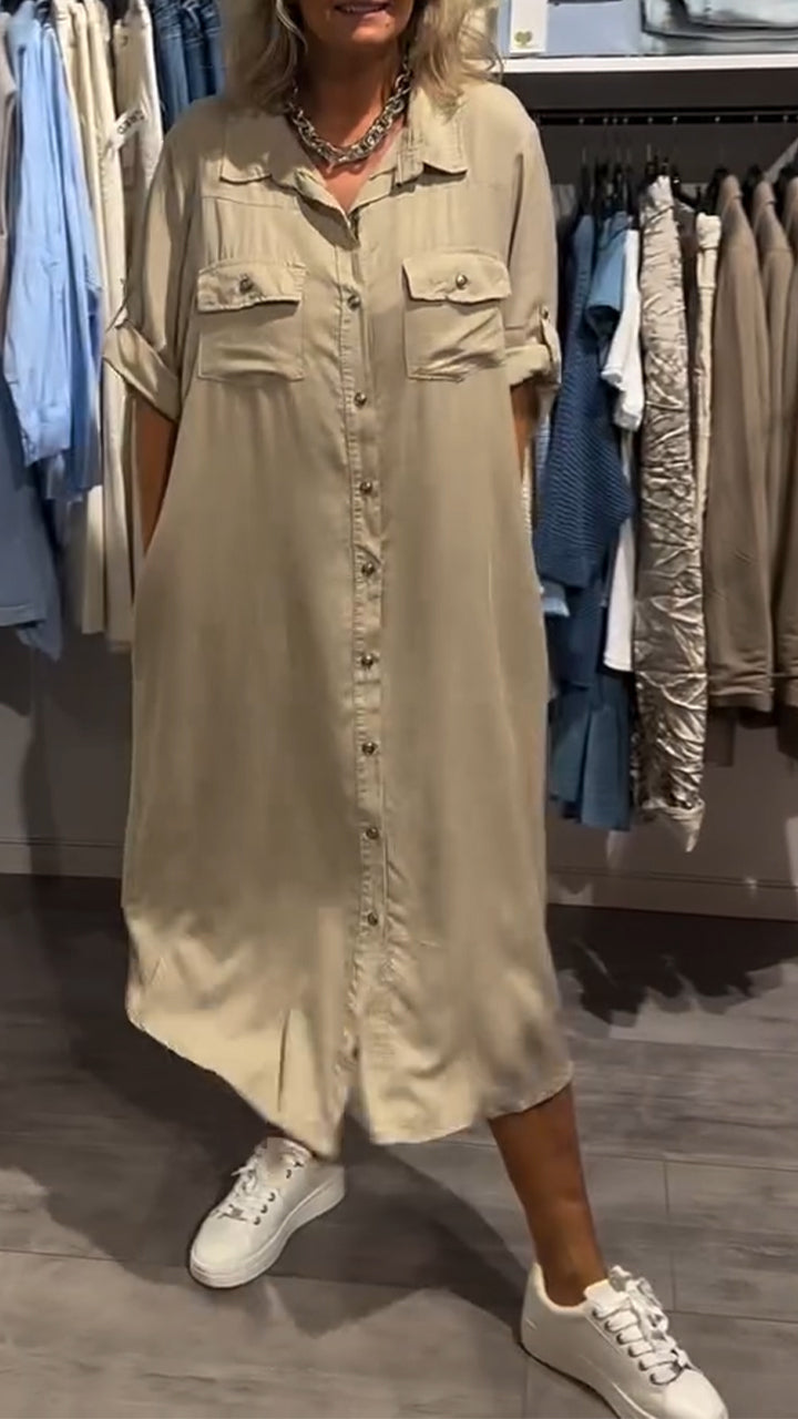 Stylish Women's Lapel Button Long Denim Casual Dress