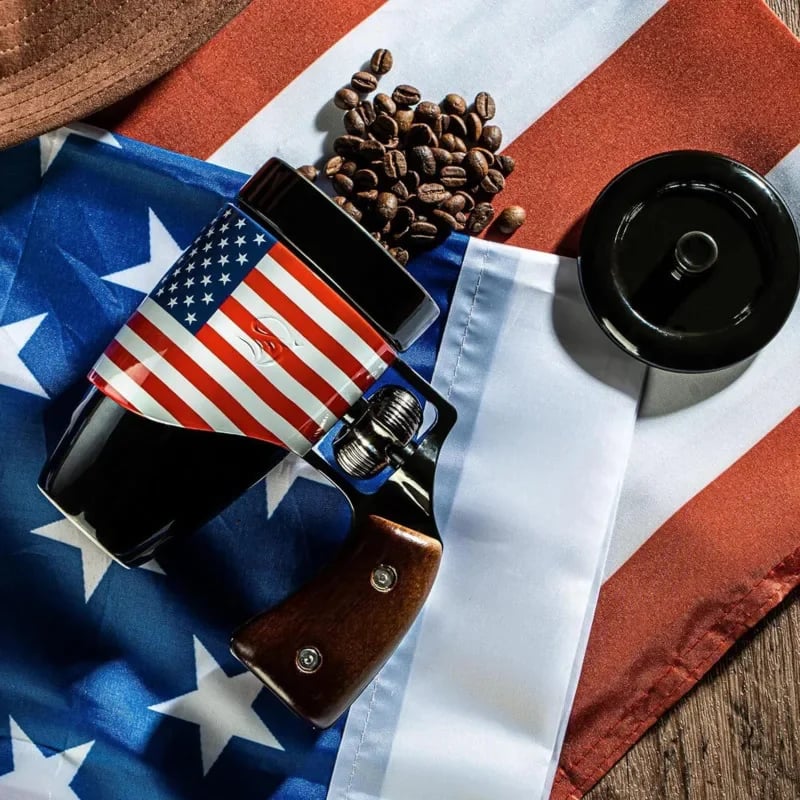 Revolver Coffee Cup with Rotatable Wooden Handle