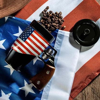 Revolver Coffee Cup with Rotatable Wooden Handle