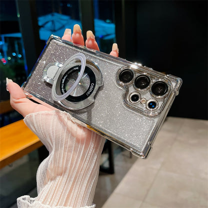 🔥New In Samsung S25 Series Case - Samsung Electroplated Glitter Four Corners Airbag Protection Magnetic Case with Invisible Stand