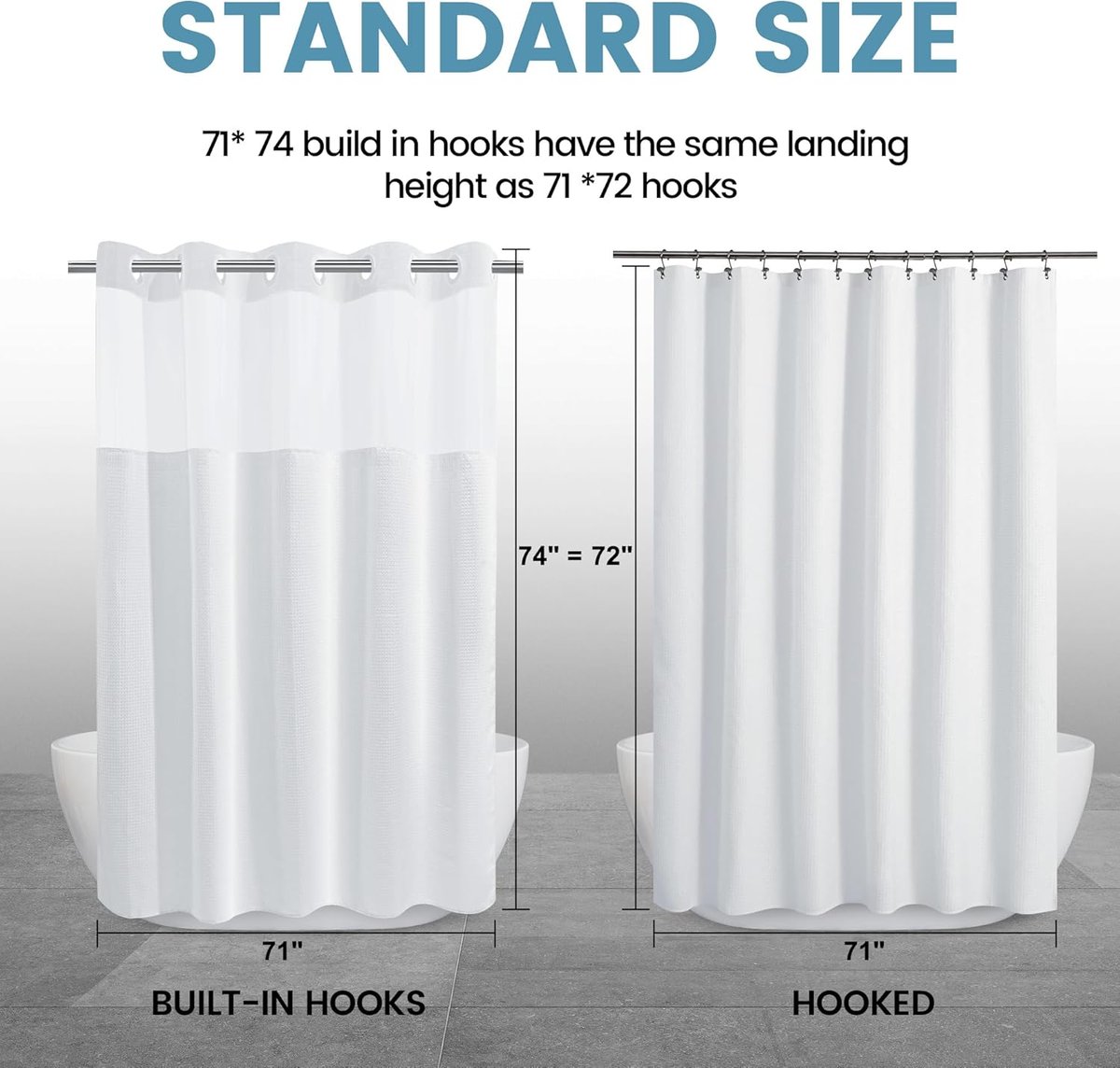 🔥🔥No Hook Shower Curtain with Snap in Liner