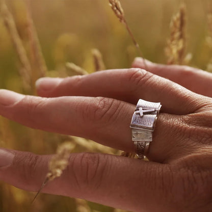 ✝️Handcrafted Bible Ring with Cross – A Sacred Companion of Faith