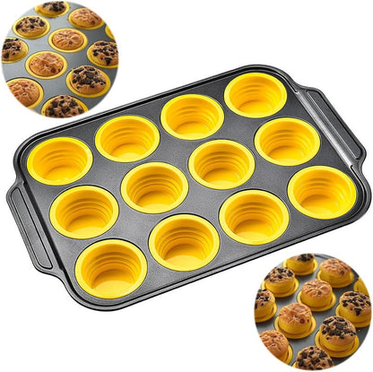 Press-Release Silicone Muffin Pan with Sturdy Metal Frame