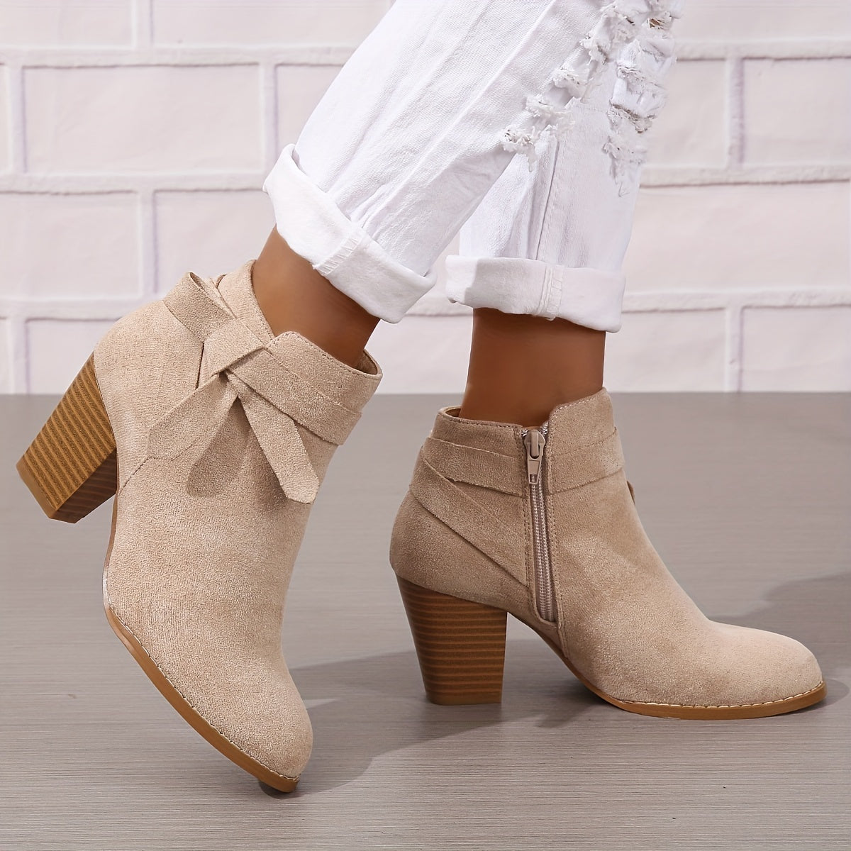 Women's Suede Side Zipper Ankle Boots