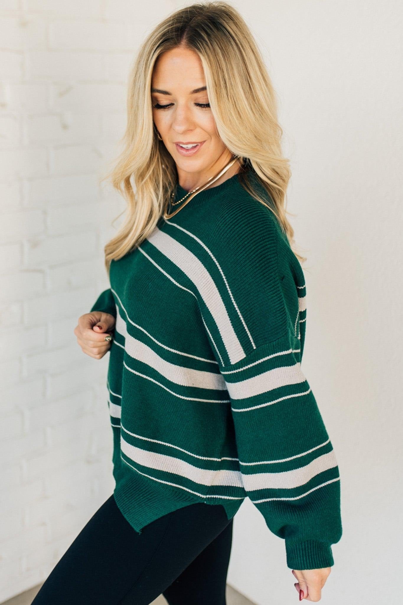 Striped Color Block Slit Sweater