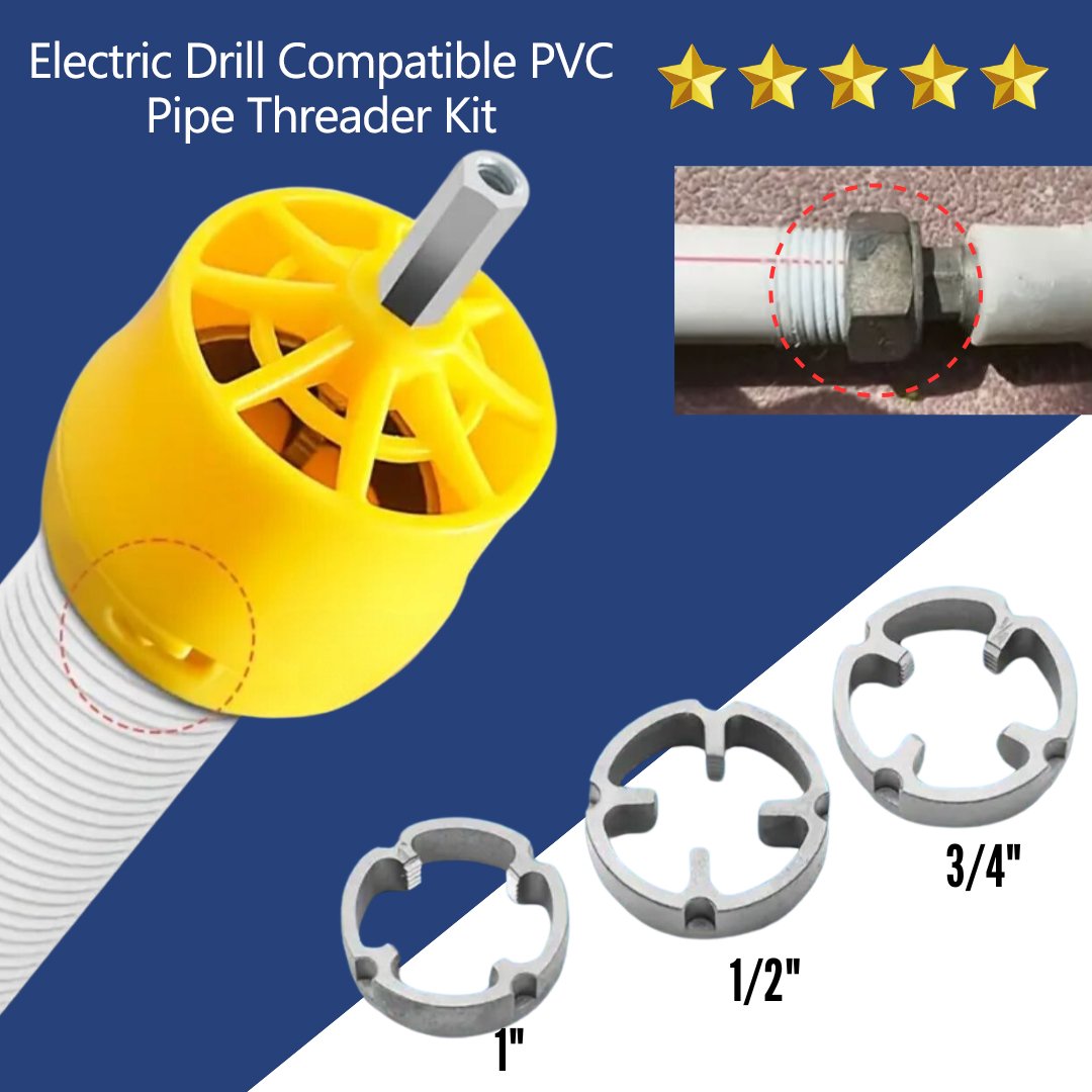 🎉Last Day Clearance Sale - 49% OFF🌲Electric Drill Compatible PVC Pipe Threader Kit with Various Die Sizes