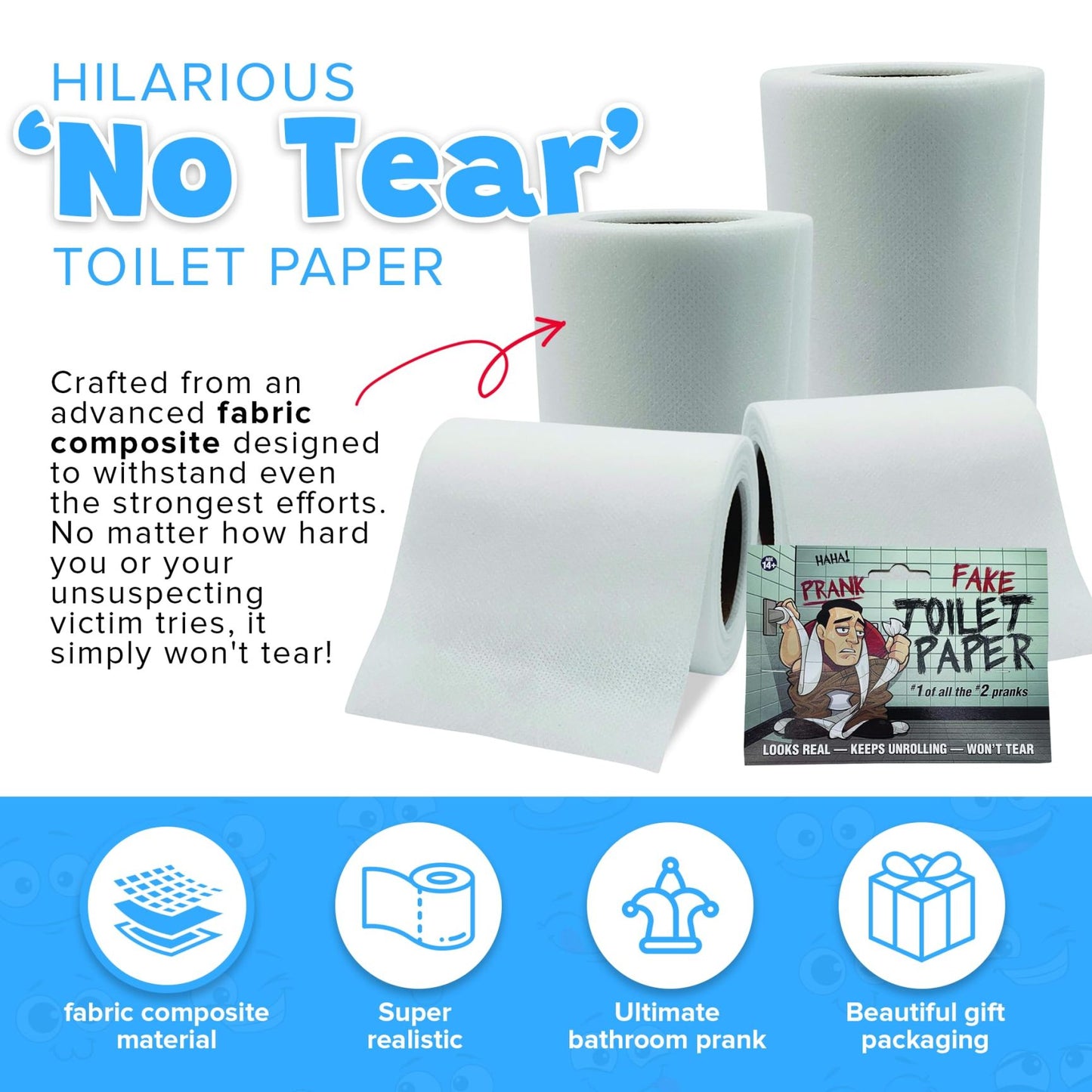 No Tear Prank Toilet Paper - Impossible to Rip Gag for Adults and Kids