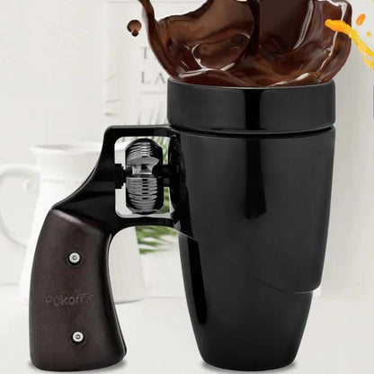 Revolver Coffee Cup with Rotatable Wooden Handle