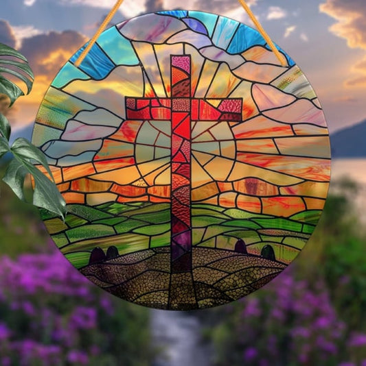 🙏God bless you - ✝️Handcrafted Radiant Jesus Cross Window Sign