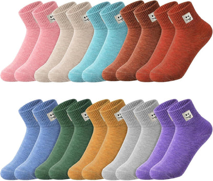 10-Pair Colorful Smiley Face Ankle Socks