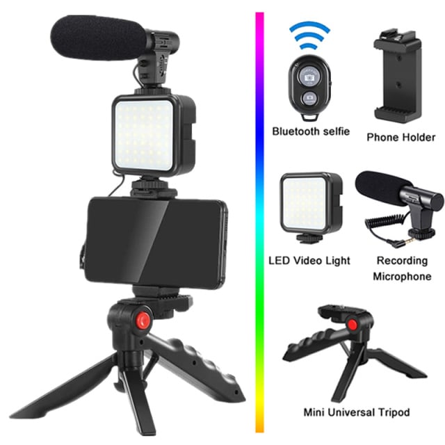 Professional Live Video Mobile Phone Photography Set with Fill Light Microphone Tripod