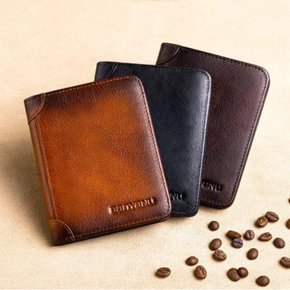 💰RFID Blocking Trifold Mens Wallets 2 ID Windows Cowhide Wallet, Large capacity, Handmade