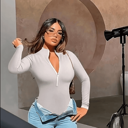 Half-zip ribbed knit bodysuit