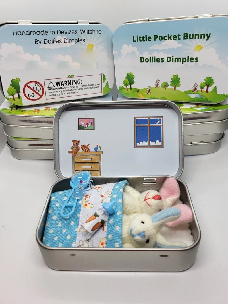 🐰Handmade Bunny Mummy Tiny Plush Pocket Tin