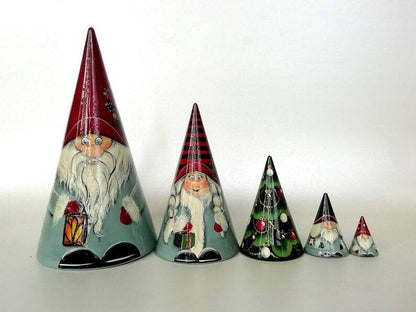 🎅Handmade Scandinavian Gnome Wooden Nesting Dolls (5 pcs)