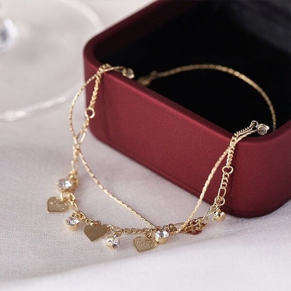 💖Summer Hot Sale🌹Double Layer Heart Anklet