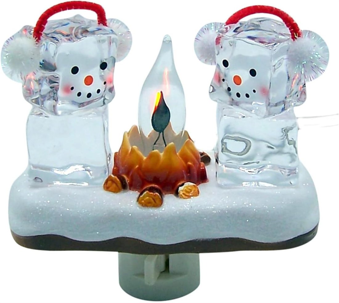 🎁Two Snowmen Campfire Flickering Nightlight.
