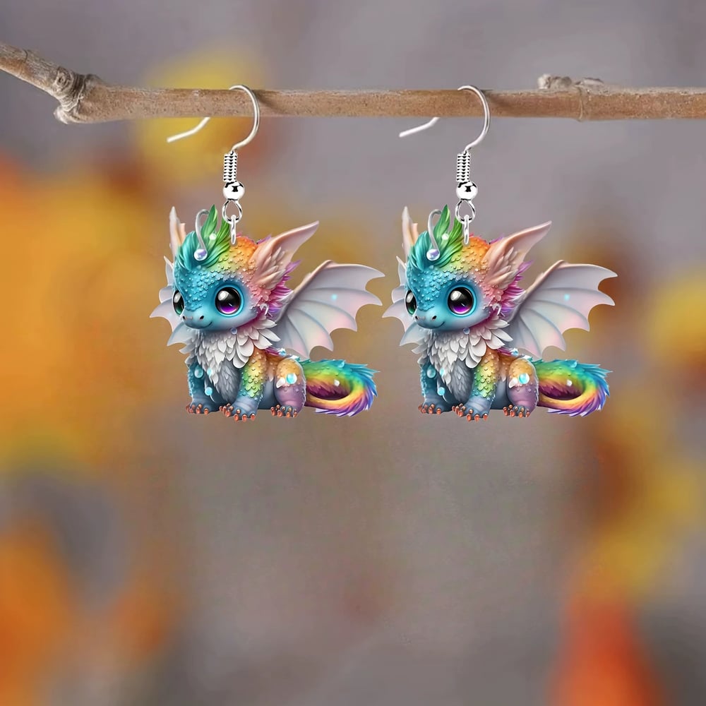 🌈Multicolor Dragon Baby Charm Earrings Set🦖